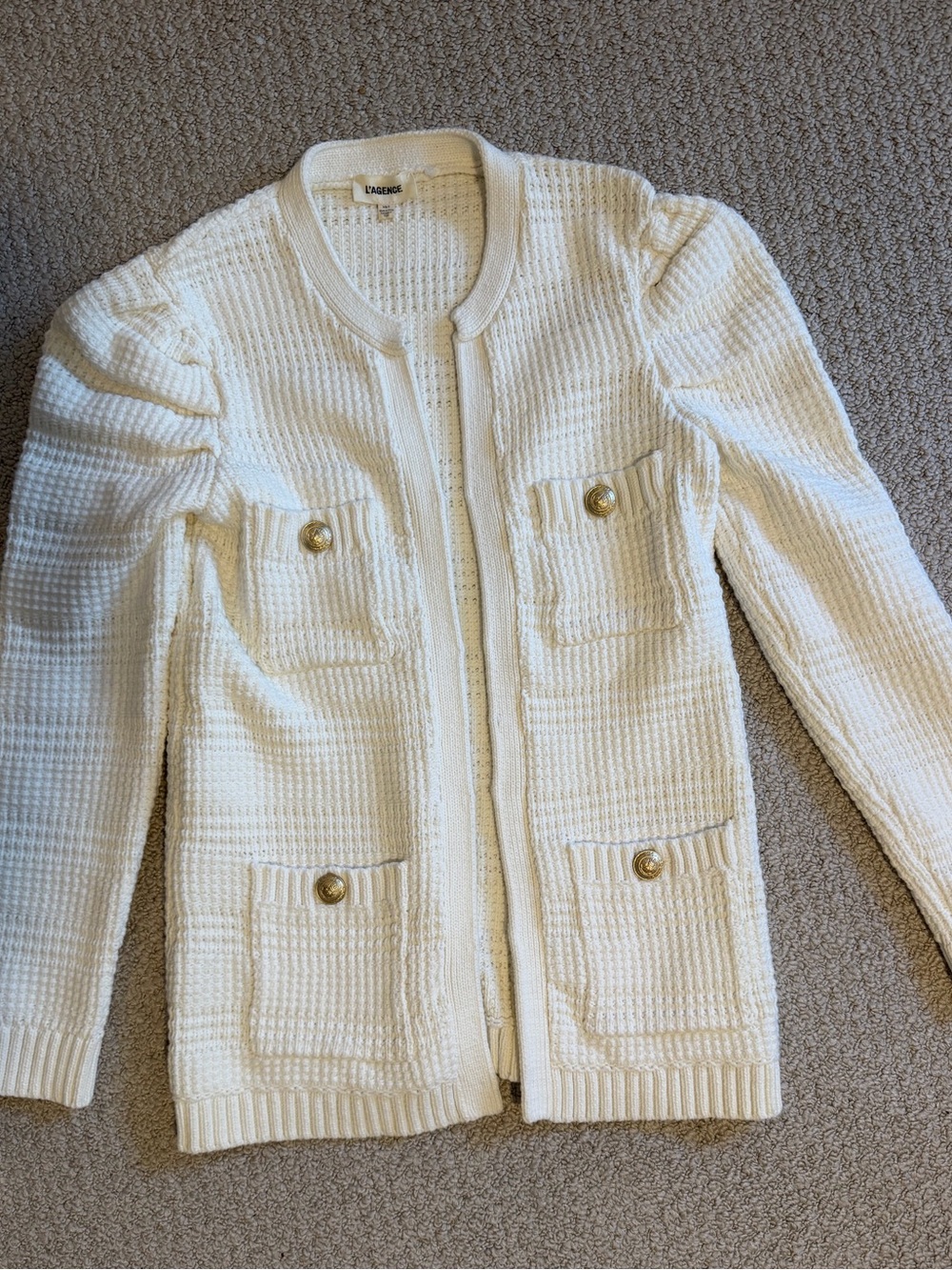 L'AGENCE Cream Textured Knit Pocket Jacket